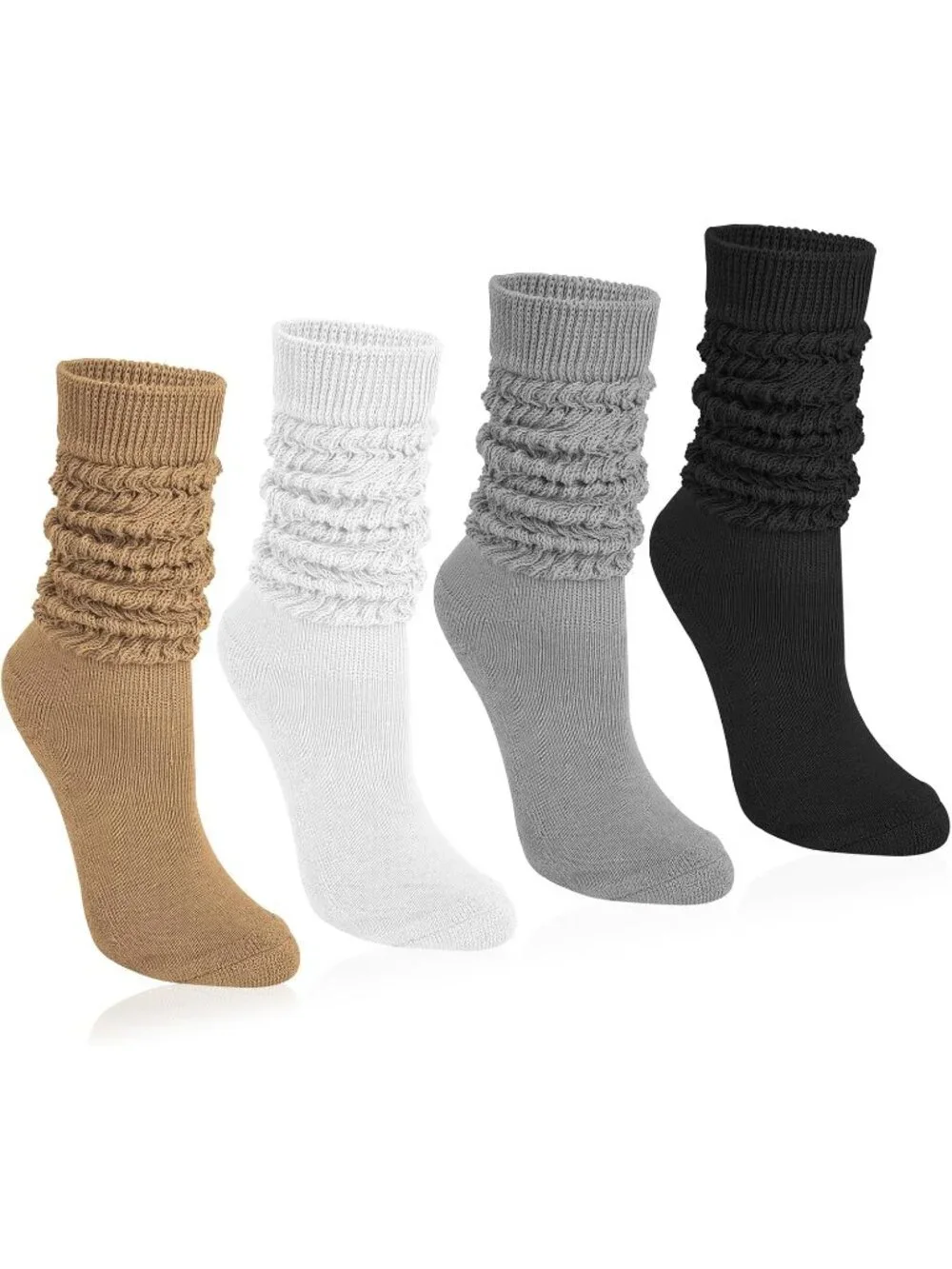 🧦Women's Tan White 4 Pairs Slouchy Socks Boot Long Knee High Slouch Socks